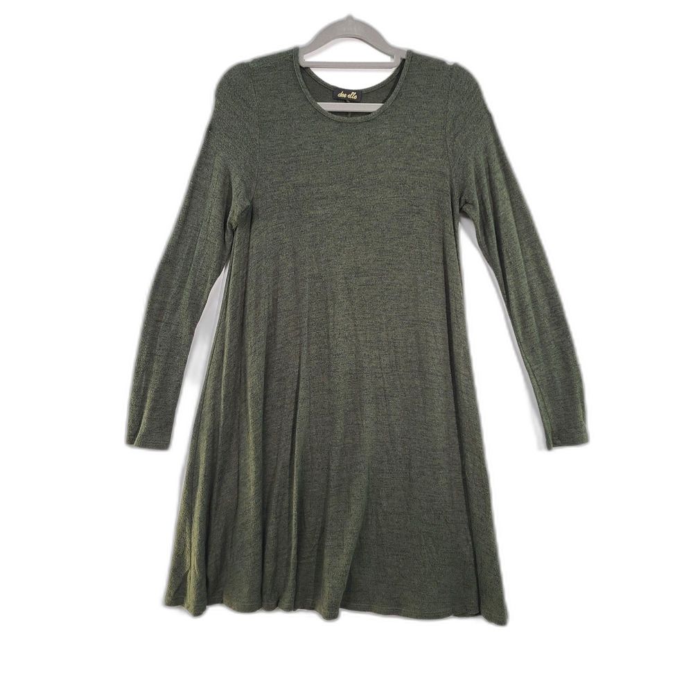 Dee Elle Olive Rayon Blend Tunic Long Sleeve Sweater Dress S Made in the USA